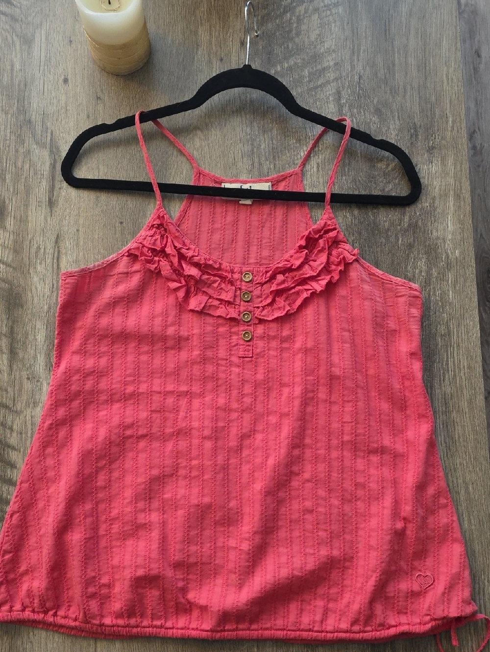 lei Coral Pink Ruffle-Front Spaghetti Strap Camisole